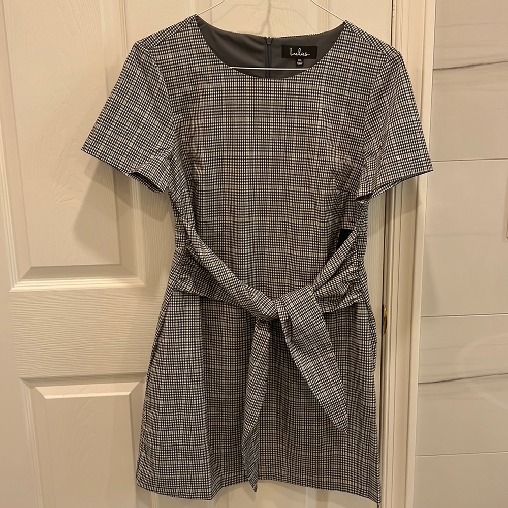 Black checkered dress, perfect for work